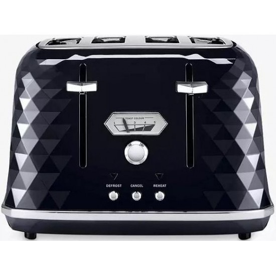 Delonghi CTJ4003.BK Brillante Faceted 4 Slice Toaster - Black 1800W
